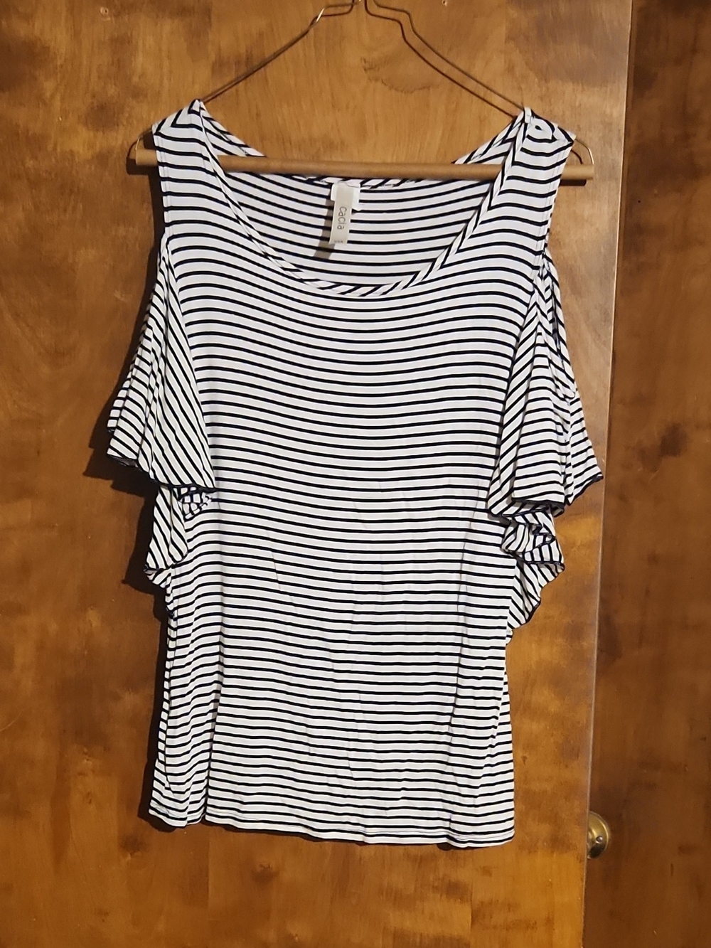 Cold-Shoulder Striped Women’s Blouse - Black & White